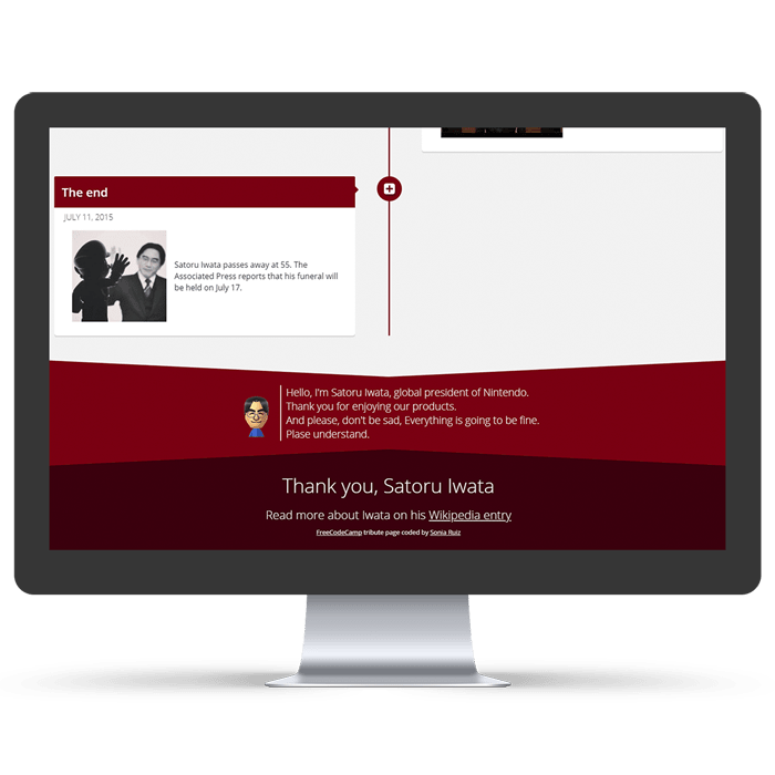 Mockup de una web en homenaje a Iwata