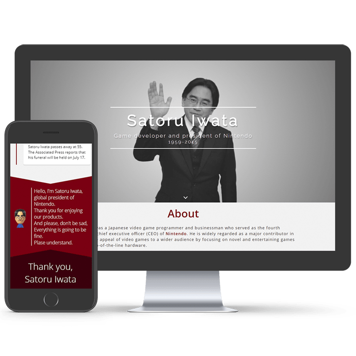 Mockup de una web en homenaje a Iwata