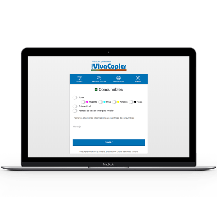 Mockup del prototipo de sistema de gestión de incidencias realizado para VivaCopier